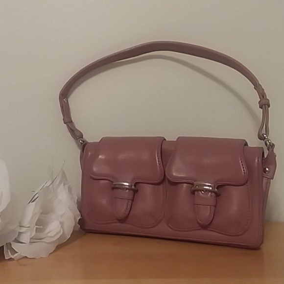 Cole Haan Handbags - Cole Haan Mauve Small Leather Baguette Handbag with Silvertone Hardware